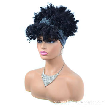 synthetic headband wigs short  afro kinky curly braid synthetic hair wig